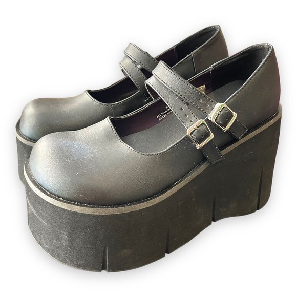 Demonia Kera 08 Black Double Strap Mary Jane Platform Sz: 9 - Goth Punk Rave - Picture 1 of 8